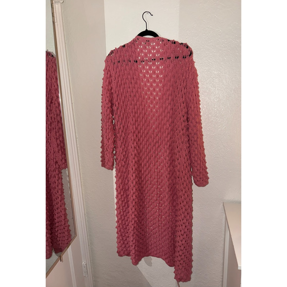 Anthropologie Maeve Pink Popcorn Duster Cardigan Open Knit Crochet OS Oversize - Picture 7 of 8